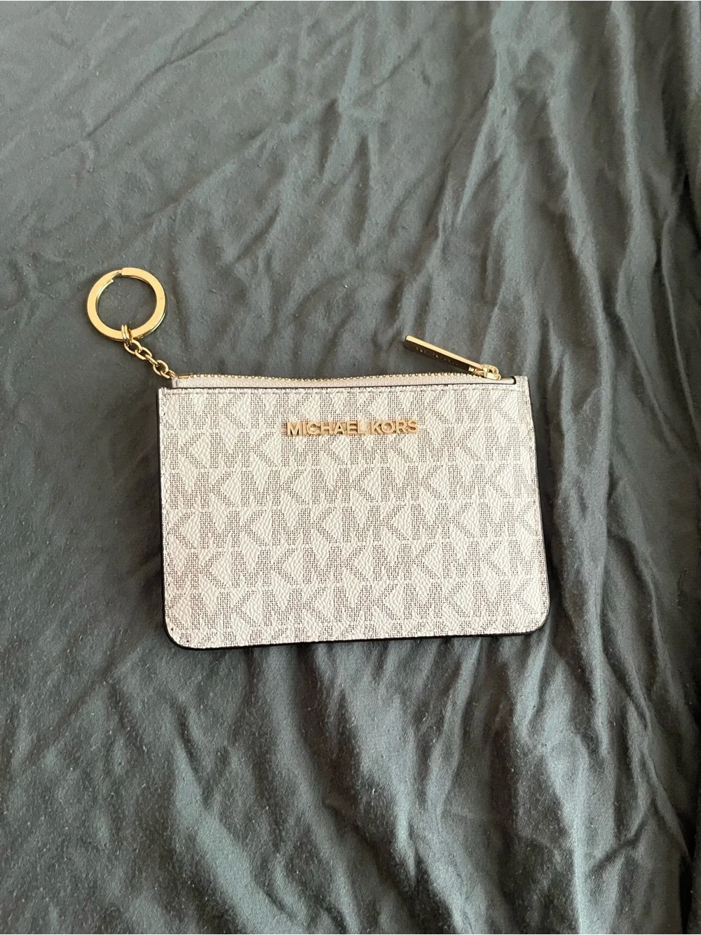 Michael Kors Signature Key Pouch in Light Taupe with Gold Hardware